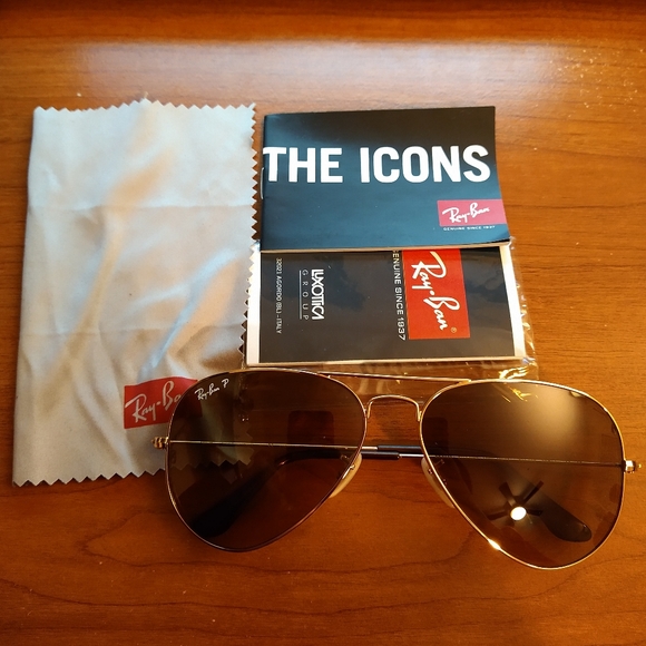 🚫SOLD Ray-ban classic aviator RB3025 large 58mm brown gold frame polarized lens - Picture 3 of 8